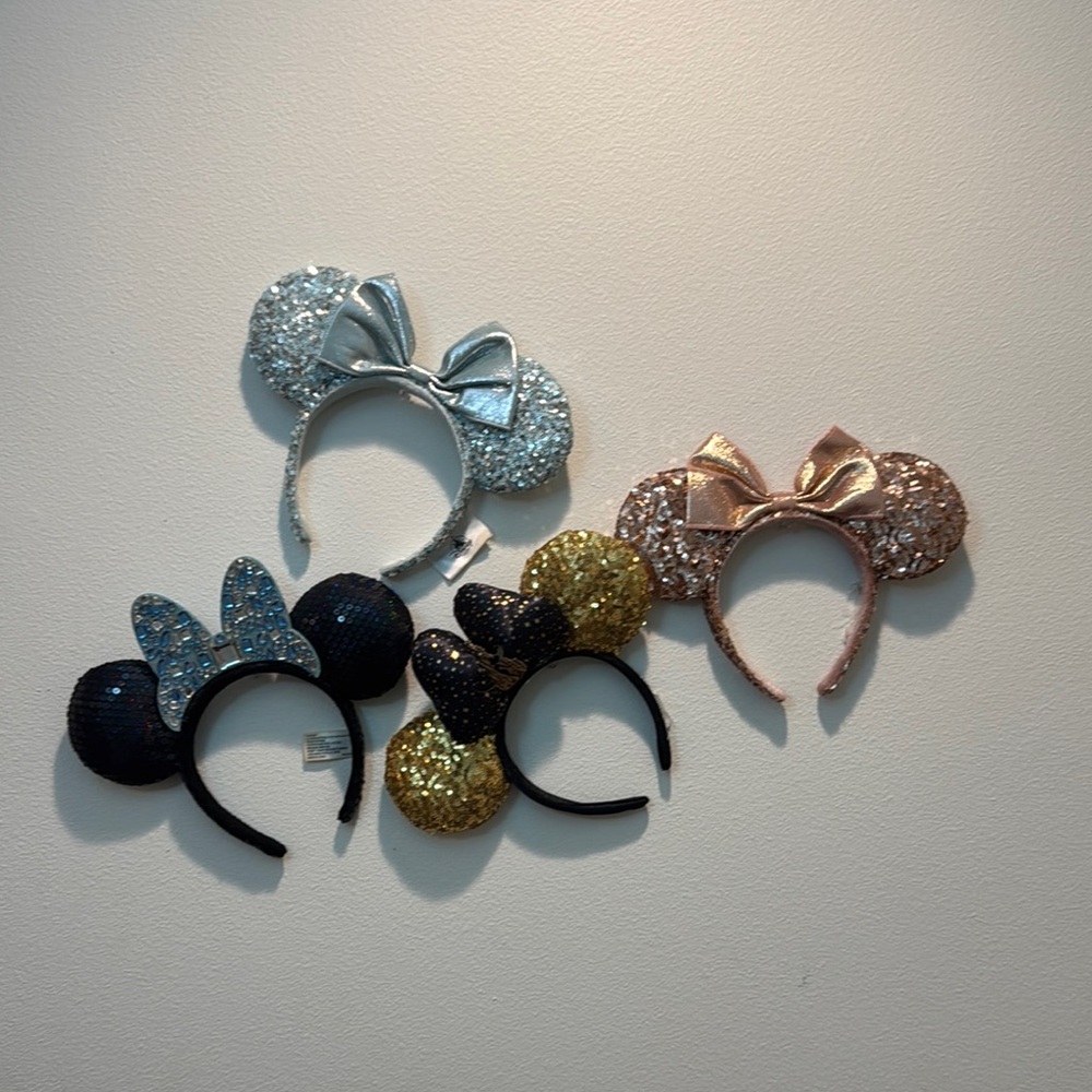 Sparkling Official Disney Mouse Ear Headbands - Blue, Gold, Black, Pink